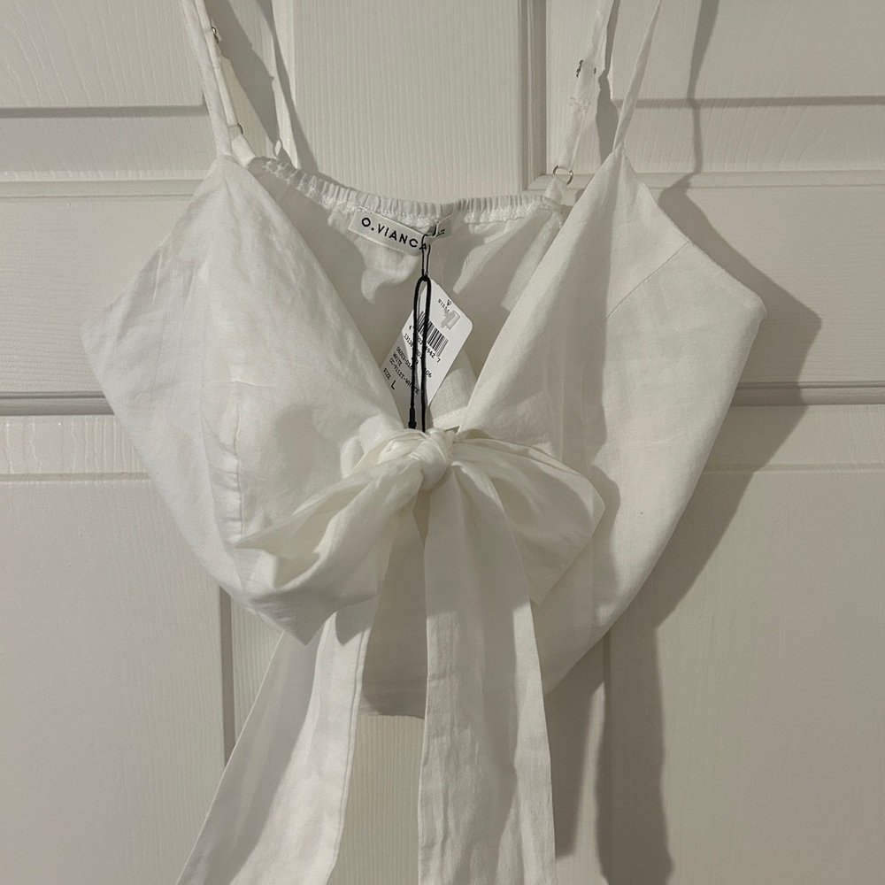White Tie-Front Crop Top